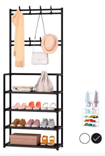 Organizador Multifuncional Rack Zapatero Perchero 4 Niveles Color Negro
