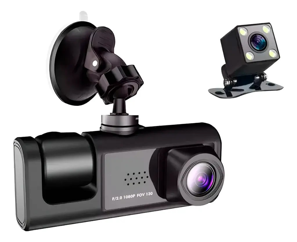 Cámara Triple Grabadora Hd Con Dvr De Seguridad Para Carro