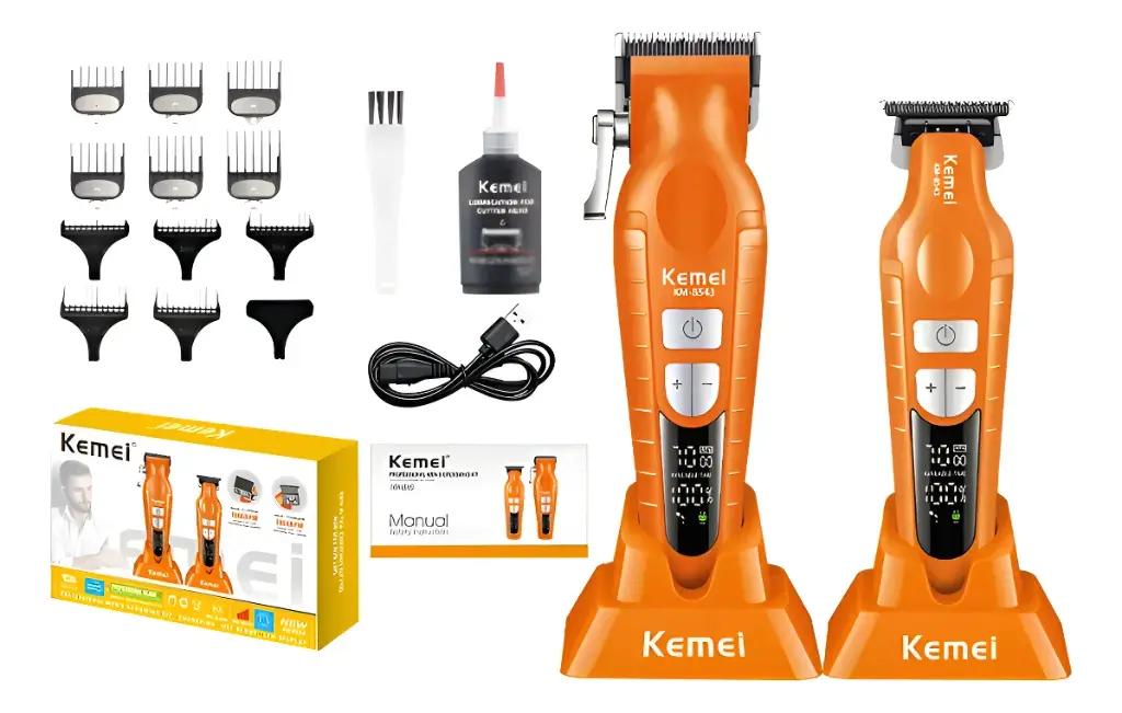 Super Combo Kemei Profesional Inalámbrico Con Base Km-8543 Naranja