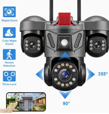 Cámara Ip Wifi V380 Pro Para Exteriore , Triple Lente SMQ11 Alarma