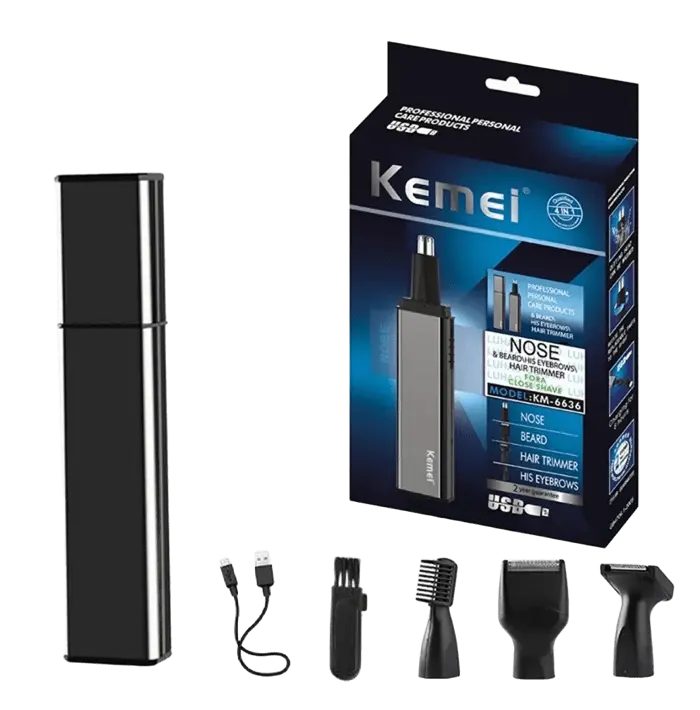 Kemei KM-6636 4 en 1 recortador eléctrico de pelo de oreja y nariz afeitadora cortadora de afeitar recargable dispositivo de afeitado