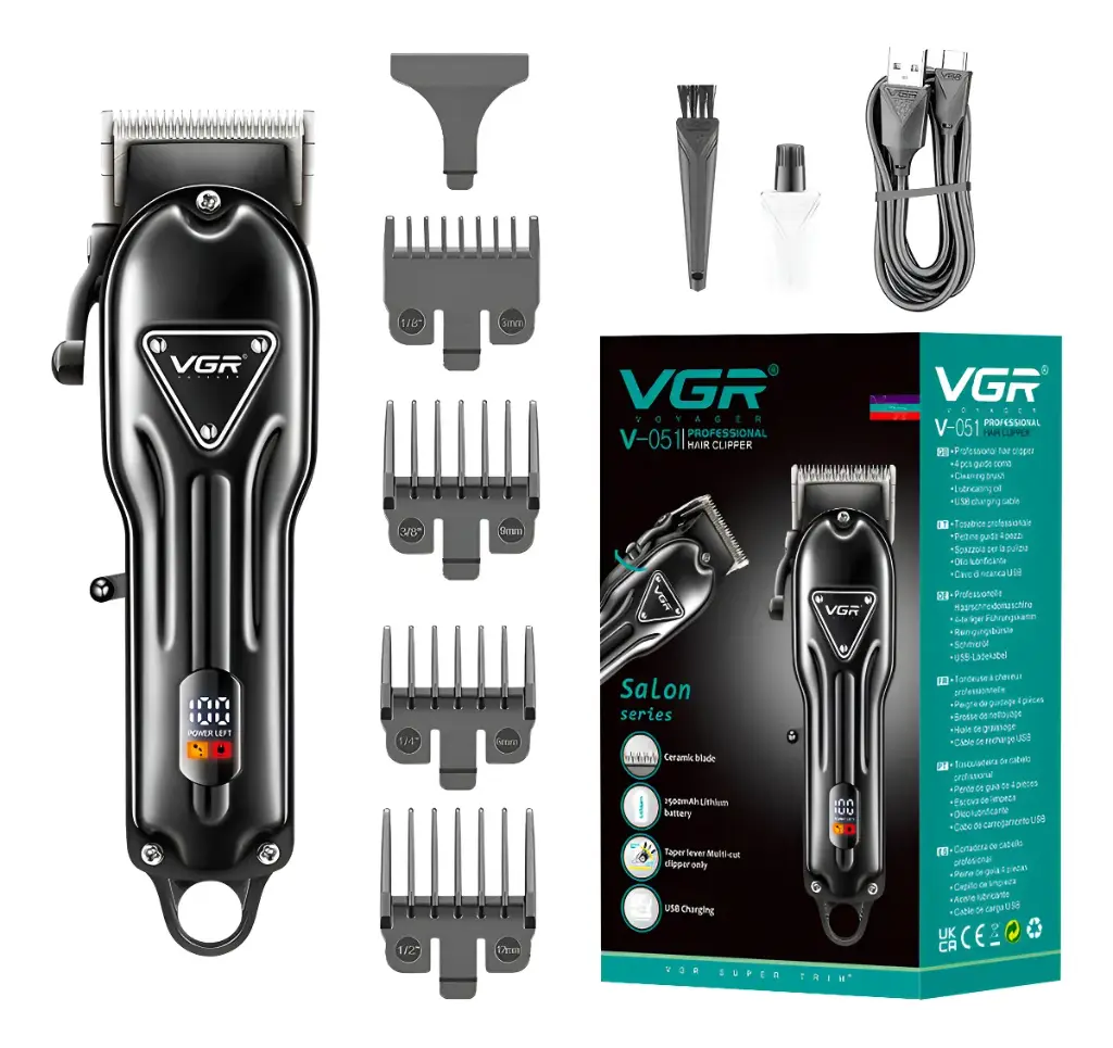 Máquina Cortar Pelo Profesional Inalambrica Vgr V-051 Usb Color Negro