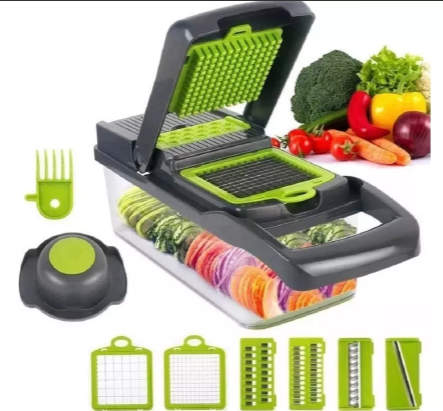 [tbh0025] Cortador Mandolina Rallador Verduras Vegetale 13 En 1 Cocina Color Gris Con Verde