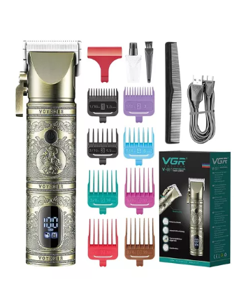 [tbh0123] Maquina Profesional Peluqueria Vgr V-697 Lcd Inalambrica Usb Color Dorado 12V