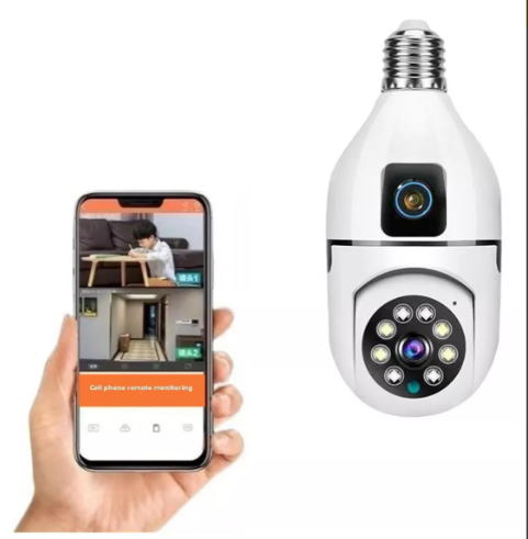 [tbh0254] Cámara De Seguridad Bombillo Doble Lente E27 Pro Wifi Altavoz Con Alarma 52 Bits Color Blanco