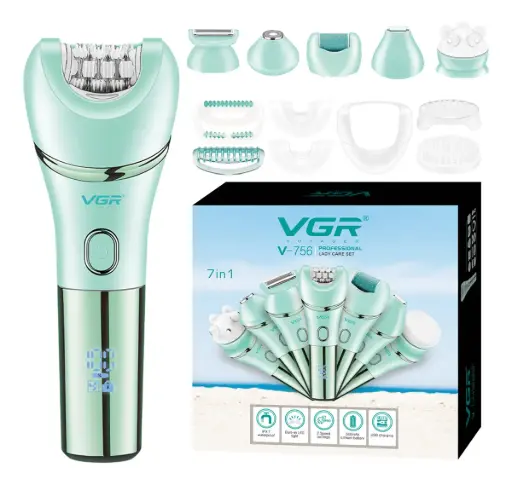 [tbh0621] Depiladora Eléctrica Mujer Facial 7en1 Vgr V-756 Ipx7 Turbo